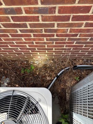 Exterior yard drainage installation in progress with a discharge pipe and drainage components positioned against a