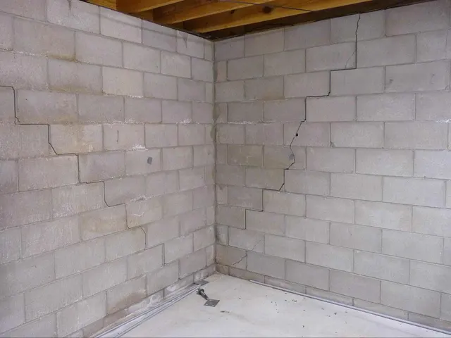 Bowing Basement Walls on an Alabama home, photographed on an APS job site